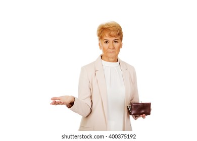 Worried Elderly Woman With Empty Wallet