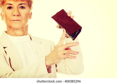 Worried Elderly Woman With Empty Wallet