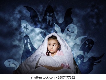 Worried Girl Hiding Under Blanket Imaginary Stock Photo 1607477182 ...