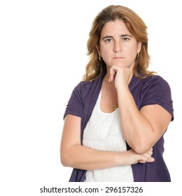 Worried And Sad Woman Isolated On A White Background