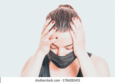 Worried, scare, panicked american woman in medical mask, concerned about viral pandemic illness, paranoid of pandemic. - Shutterstock ID 1706282431