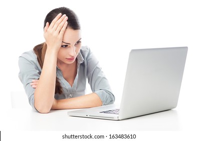 Worried Woman Using Laptop 