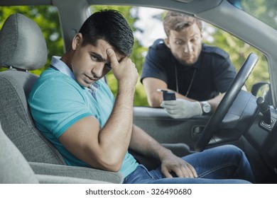 Worried Young Driver Caught On Driving After Alcohol