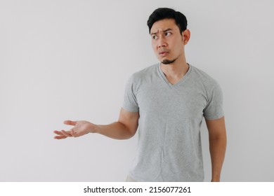 Worries Face Expression Of Asian Man Who Got Problem Isolated On White.