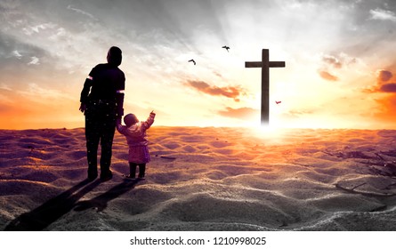 Easter Sunday Concept Silhouette Family Looking Stock Photo 1035743536 ...