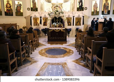 Worshipers Attends In A Special Ceremony Commemorating The Funeral Procession Of Jesus Christ On Orthodox Christian Good Friday In Church Of Saint Theodore In Rome, Italy On April 26th, 2019.