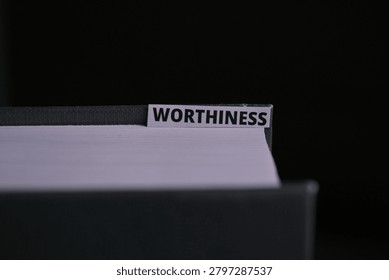 Worthiness Book Tab Symbolizing Self Esteem Confidence and Personal Values