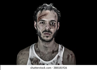 Wounded Bloody Tough Guy In Shirt