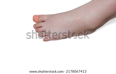 Wounded boy toe with bandage, wound healing, isolated on white concept of pain