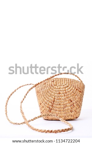 Woven bag or straw bag on white background