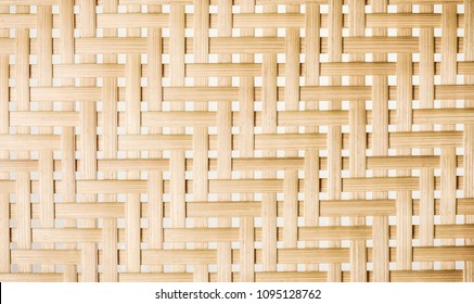 Woven bamboo strips pattern close up. Wickerwork bamboo texture background.