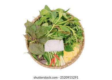  a woven basket filled with fresh herbs, vegetables, and a block of rice. The variety and freshness of the ingredients are visually appealing. - Powered by Shutterstock