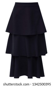 Woven Black Mademoiselle Tiered Cotton-chambray Skirt Tailored Pencil Skirt Isolated On White