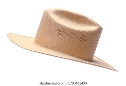 Woven Cowboy Hat Side View Cut Out On White.