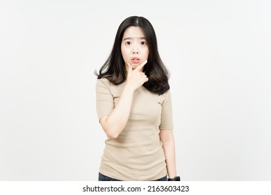 WOW Face Expression Of Beautiful Asian Woman Isolated On White Background - Shutterstock ID 2163603423