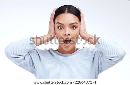 Wow, portrait and woman in studio mind blown, surprised and shocked on white background. Omg, face and girl with open mouth, gesture and expression after hearing good news of sale, discount or deal