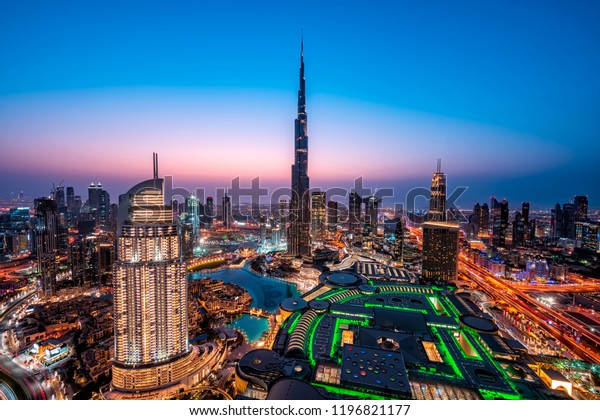 Wow View Dubai Skyline Night City Stock Photo Edit Now