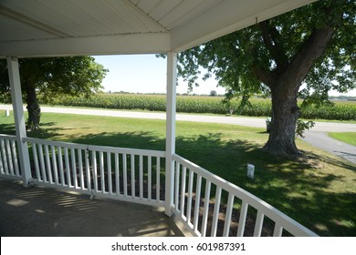 Wrap Around White Railing Country Porch 