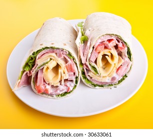 Wrapped Tortilla Sandwich Rolls Cut In Half