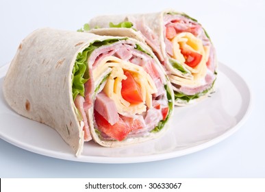 Wrapped Tortilla Sandwich Rolls Cut In Half