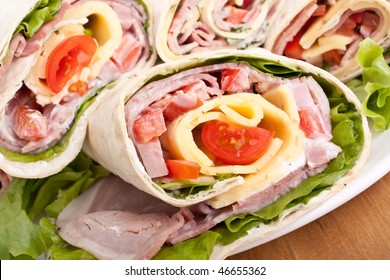 Wrapped Tortilla Sandwich Rolls Cut In Half