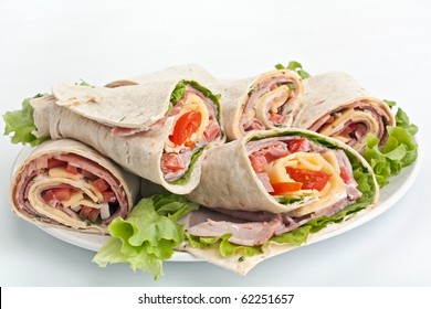 Wrapped Tortilla Sandwich Rolls Cut In Half