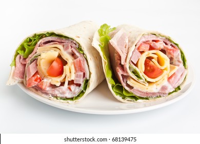 Wrapped Tortilla Sandwich Rolls Cut In Half