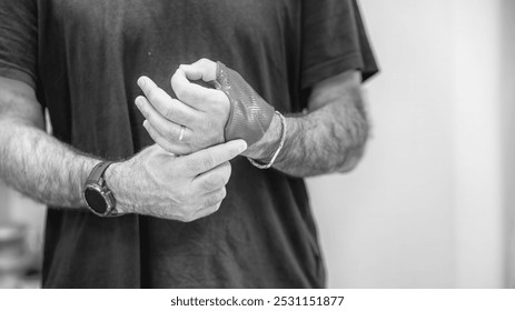 Wrapping elastic band around fingers and wrist. - Powered by Shutterstock