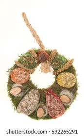 Wreath Made Out Of Bird Food En Seeds, For The Birds During Winter As Garden Decoration