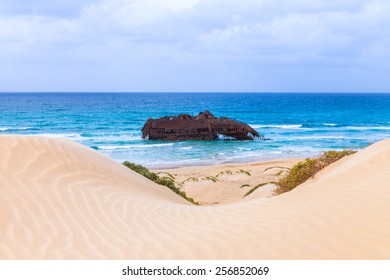 Wreck Boat On The Coast Of Boa Vista In Cape Verde, Cabo Verde