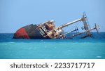 Wreck of ship destroyed in tsunami that hit coastal areas of Indian Ocean on 26 Dec 2004.