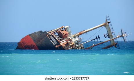 Wreck of ship destroyed in tsunami that hit coastal areas of Indian Ocean on 26 Dec 2004. - Shutterstock ID 2233717717