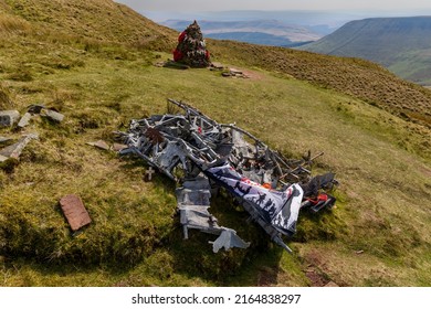 Wreckage of a Royal Canadian Air Force Wellington bomber (R1465) on a remote Welsh hillside.