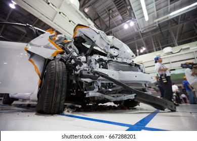 Wrecked Car After A Crash Test.