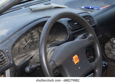 Wrecked Old Abandoned Car Interior