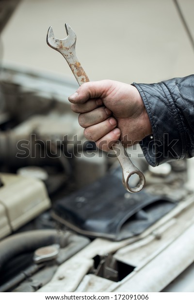 wrench in hand, car repair
