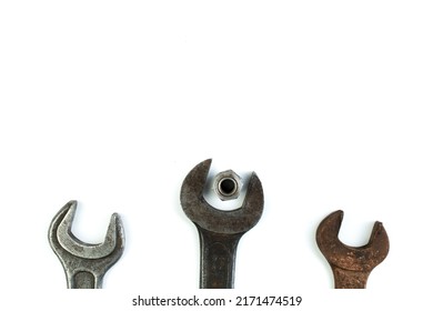 wrenches isolated on white background. Top view