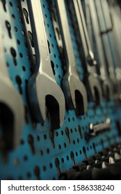 Wrenches On Steel Tool Rack Close-up