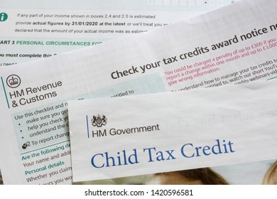 Wrexham, United Kingdom - June 10 2019: British Child Tax Credit Renewal Reminder For Government Social Security Benefits For People In Low Paid Employment Income With Children