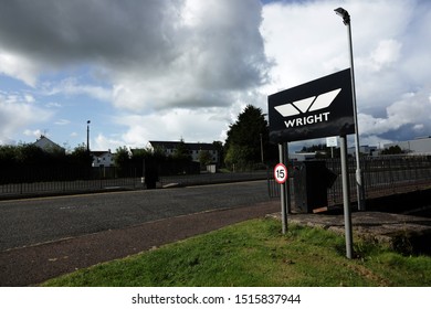Wright Bus, Ballymena, Northern Ireland: 27th September 2019: Dark Clouds form over Wright Bus as the factory closes with the loss of hundreds of jobs