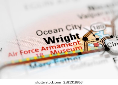 Wright. Florida. USA on a map