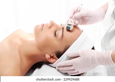 Wrinkle Reduction, Mesotherapy.Rejuvenation, beautification, the woman at the beautician, Mesotherapy microneedle