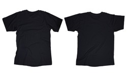 Black t-shirt mockup with hanger hanging on white background. front and ...