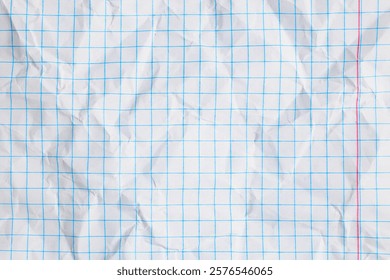 Wrinkled blue grid paper close-up with red margin line. - Powered by Shutterstock - Get 15% off with code: PIKWIZARD15
