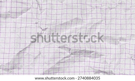 Wrinkled graph sheet with square cell pattern. Blue-tinted checkered texture ideal for educational projects, mathematical designs, and abstract copybook backgrounds.