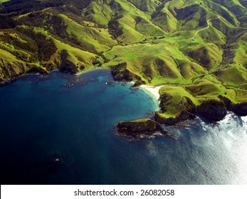 Wrinkled Green Appearance of Hills and Mountains along the coastline of Northland, New Zealand