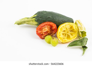 Wrinkled Peel Of Vegetable Isolated White Background.