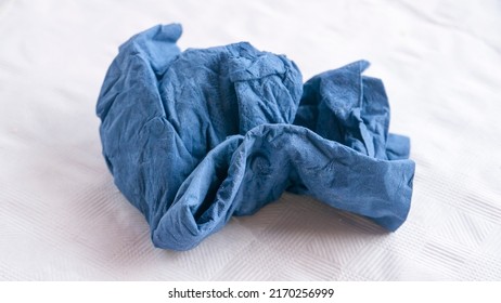 Wrinkled Used Blue Table Napkin