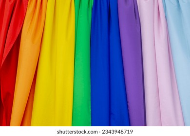 Wrinkles of fabric texture rainbow flag, A symbol of lesbian, gay, bisexual, transgender, and queer (LGBTQ) pride and LGBT social movements, Six stripes of colourful multi colour, Abstract background. - Powered by Shutterstock