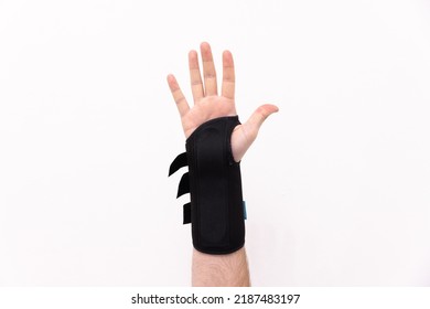 Wrist Brace On A Broken Or Sprained Wrist On White Background